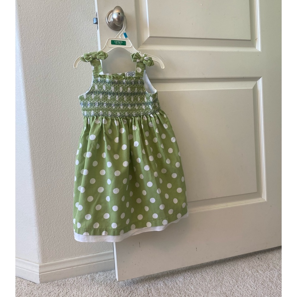 Laura Ashley little girls green polka dot sundress size 4